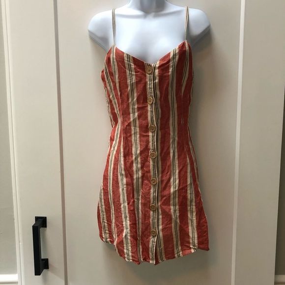 Urban Outfitters striped‎ linen mini dress with buttons woman’s size M - Picture 5 of 11